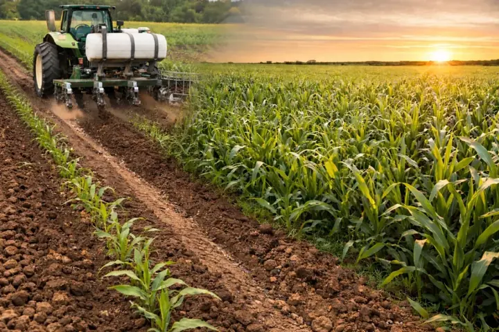 Banded fertilizer strip till study beside a corn field